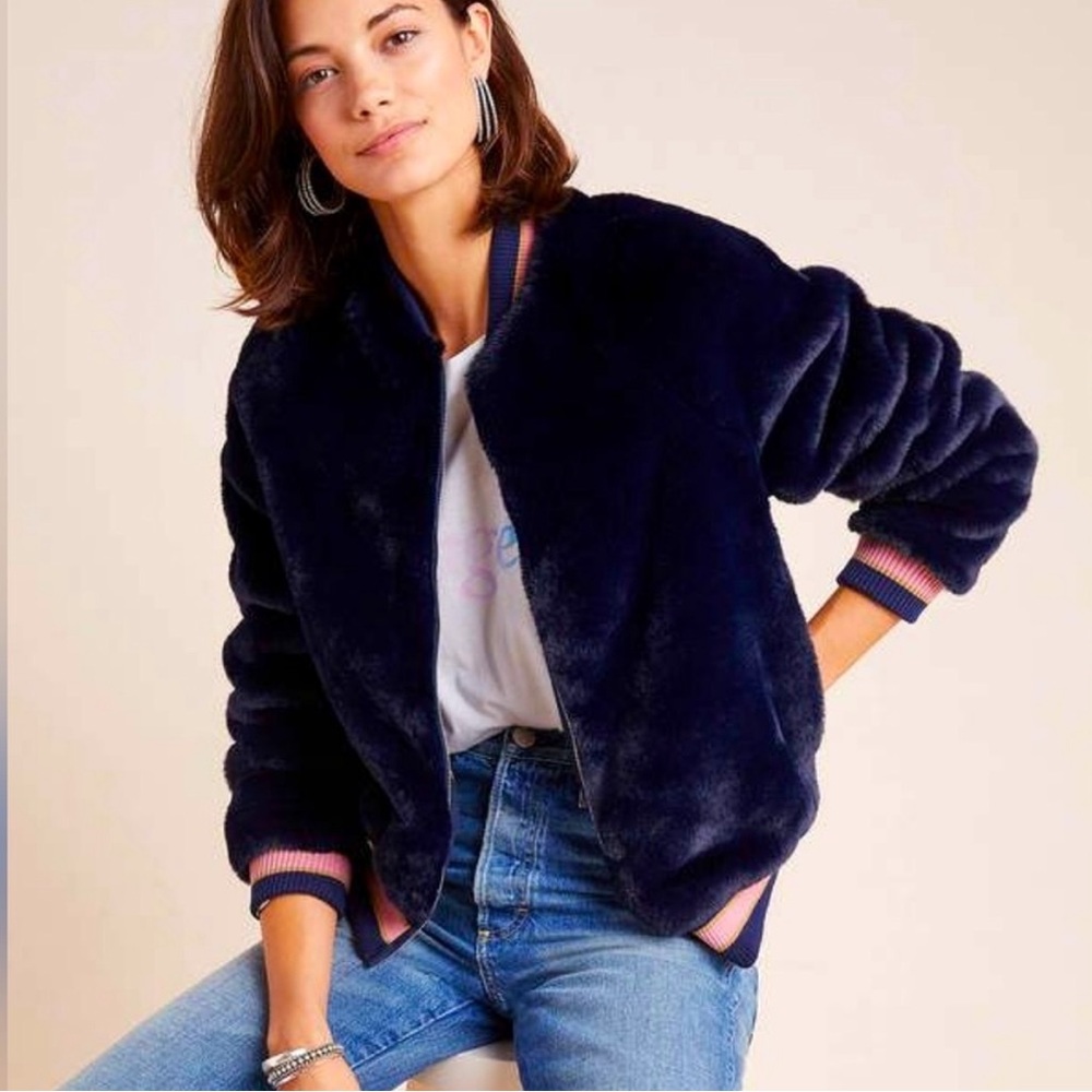 MOTHER the Letterman Fur Bomber style Jacket size Small